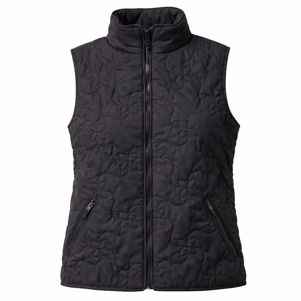 Hanna Andersson Womens Black Quilted Floral Stitch Full Zip Puffer‎ Vest Size M